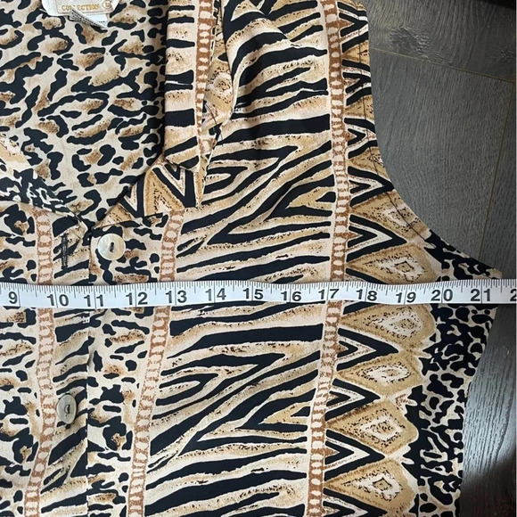 Vintage Animal Print Shirt Dress, Size L. Full button down, sleeveless, unique! - Picture 8 of 12
